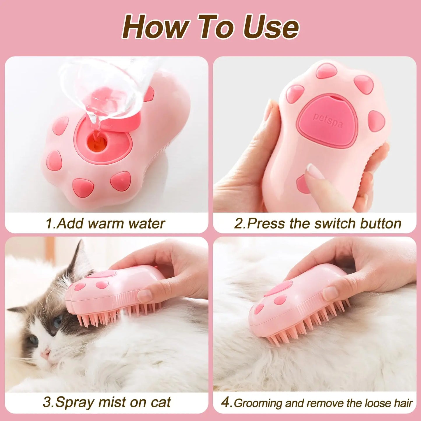 3-in-1 Electric Pet Grooming Brush with Spray